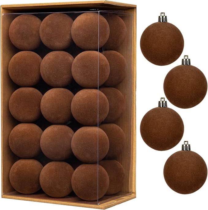 30PCS Velvet Christmas Ball Ornaments Set, 2.36" Shatterproof Baubles for Christmas Tree Decorations, Hanging Baubles with Soft Velvet Finish for Thanksgiving Holiday Party Décor, Brown