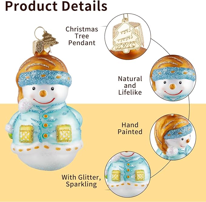 Snowman Christmas Ornaments,Glass Blown Ornaments for Christmas Tree,Light Blue Snowman Collection Figurine Hanging Ornaments,Christmas Decorations for Xmas Tree Holiday Party Daily Gifts