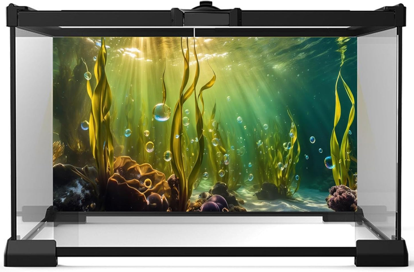 Aquarium Background Underwater Beautiful Coral Reef with Seaweed Bubbles Terrarium Backdrop Aquatic Plants Sunlight Rays Fish Tank Background Tank Aquarium Wallpaper Poster Decor Vinyl 30x12in