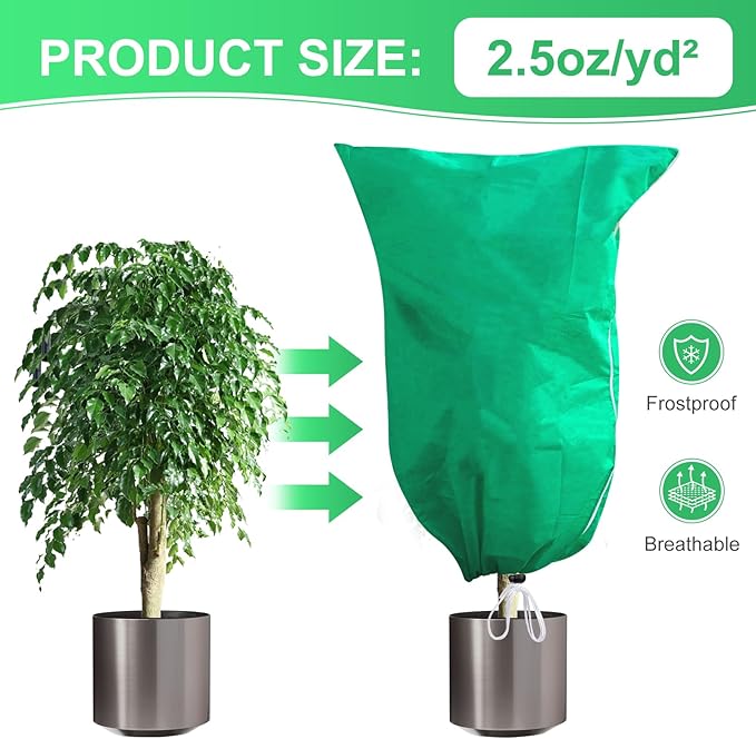 2 Pack Plant Covers Freeze Protection, 80''W x 97''H 2.5oz/yd² Large Winter Tree Frost Blankets Frost Cloths Protectors Bag Cover with Zipper Drawstring for Outdoor Plants Shrub Fruit Trees Potted