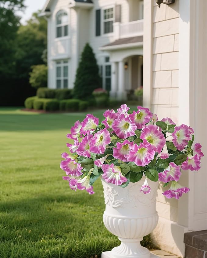 6 Bundles Pink Silk Morning Glory - UV-Protected Artificial Flowers for Outdoor Spring Summer Decor, Fits Planter, Porch, Patio, Yard & Balcony