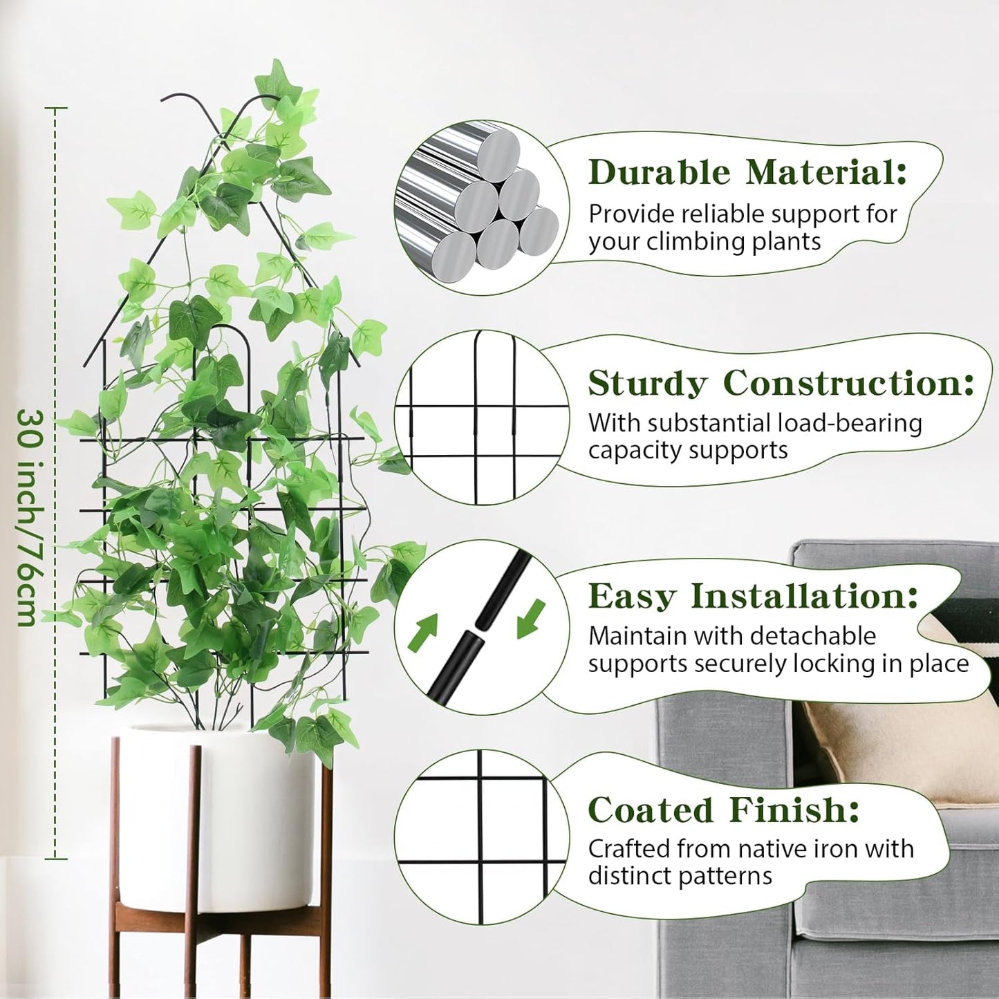 ZOUTOG Trellis for Climbing Plants Indoor 4 Pack 30 Inch,Rustproof Metal Garden Trellis for Potted Plants,Houseplant Support Indoor Outdoor for Ivy Pothos Monstera Hoya Flower Vines(House Shape)