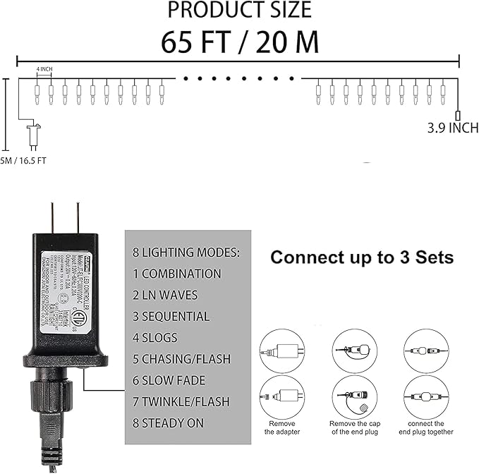 Dazzle Bright 200 LED Halloween Mini String Lights, 65 FT Connectable Waterproof 8 Modes Fairy Lights for Indoor Outdoor Patio Garden Holiday Party Decorations (Purple & Orange & Green)