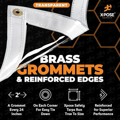 5' x 7' Clear Vinyl Tarp - Super Heavy Duty 20 Mil Transparent Waterproof PVC Tarpaulin with Brass Grommets - for Patio Enclosure, Camping, Outdoor Tent Cover, Porch Canopy - by Xpose Safety