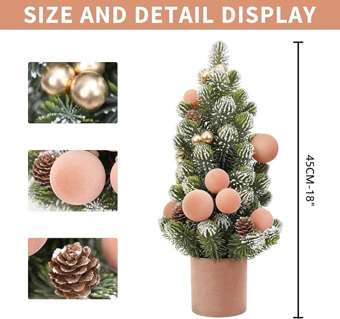 SY Super Bang Small Christmas Tree, 13Inch Artificial Velvet Ball Berry Mini Tabletop Tree Christmas Decorations, for Home Party Thankgivings Xmas Indoor Decor. (Light Coffee, 18Inch)