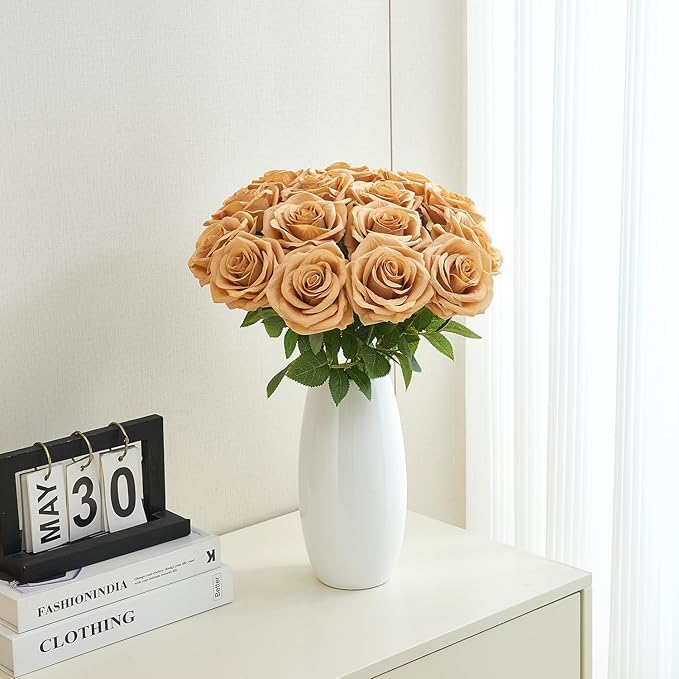 15pcs Fake Roses Artificial Silk Flowers Faux Rose Flower Long Stems Bouquet for Arrangement Wedding Centerpiece Party Home Kitchen Decor