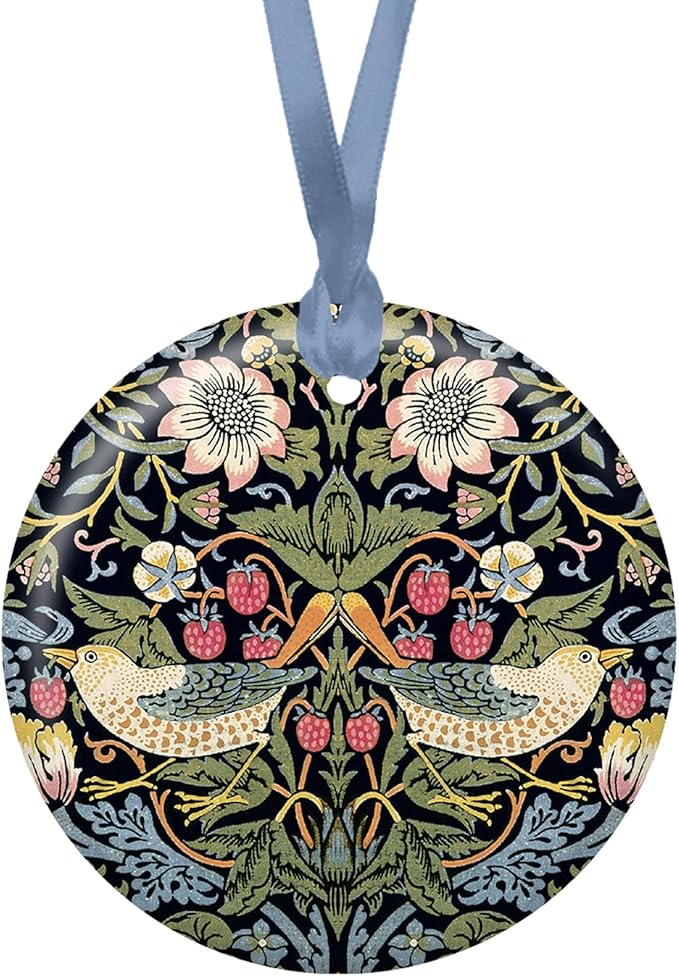 Christmas Tree Ornament, Porcelain William Morris Strawberry Thief Fine Art Keepsake Ornament by RainCaper