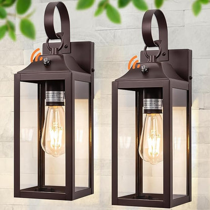 Dusk to Dawn Wall Lights 2 Pack, Oil Rubbed Bronze Outdoor Light Fixtures Wall Mount, 15 Inch Exterior Wall Sconces Waterproof, Large Outside Lights for House, Modern Wall Lanterns Brown
