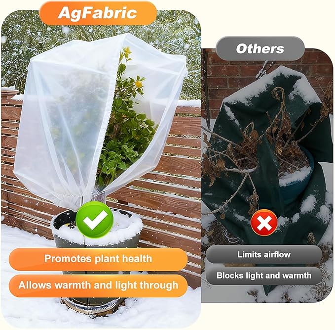 Agfabric Plant Covers Freeze Protection 72"x72"x12" 0.9oz Freeze Cloths for Plants,Plant Frost Protection Covers Drawstring Bags Shrub Jacket,White