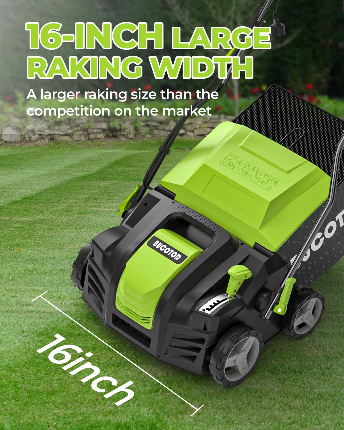 2-in-1 16-Inch Dethatcher & Scarifier Electric Corded, 15 Amp Copper Motor, Electric Lawn Dethatcher with 5-Position Depth Adjustment, 14.5 gal Thatch Bag,Walk Behind for Yard Lawn Garden Care