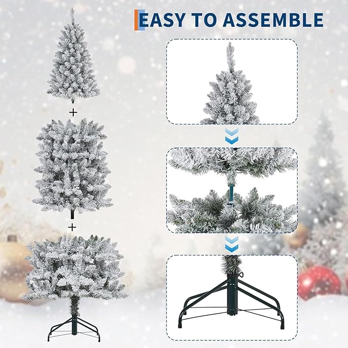 GarveeHome 6 ft Pencil Christmas Tree, Pre-Lit Frosted Artificial Tree, Skinny Xmas Trees Holiday Decoration, with LED Light and Metal Base