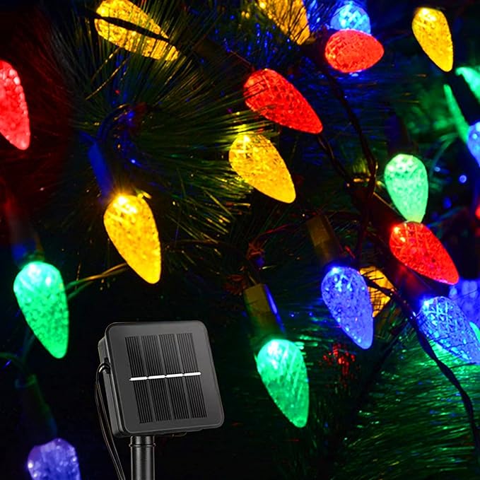 Solar String Strawberry Lights Outdoor 100 LED 40Ft Multi-Color Christmas Fairy Lights with 8 Lighting Modes, Waterproof Solar Lights Outdoor for Garden Christmas Wedding Party Xmas Tree Decoration