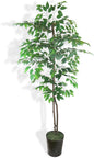 6ft Artificial Ficus Tree in Black Metal Pot - Real Wood Trunk, Preassembled, No Maintenance Indoor Faux Plant - Living Room, Home & Office Decor