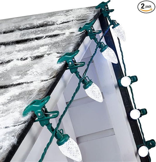 C9 LED Christmas Lights Outdoor, 66 Feet 100 LED C9 String Lights with 100 Spring Clips, Waterproof Connectable Christmas Tree Lights for Outside Roofline Patio Home Xmas Decor, Pure White 2 Pack