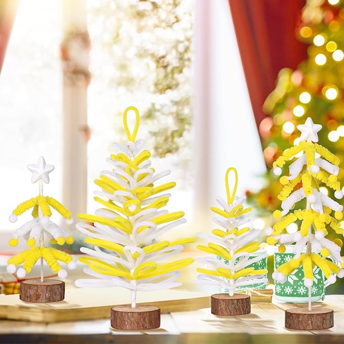 Super Holiday 4PCS Small Christmas Tree, Artificial Mini Tabletop Tree Christmas Decorations, for Wedding Holiday Indoor Xmas Party Decor - Gold/White
