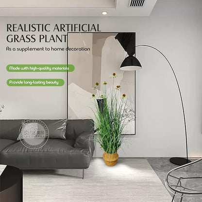 46-Inch Artificial Tall Grass Plant with 9 Lifelike Echinacea Flower - Ideal for Indoor or Outdoor Decoration, Housewarming Gifts, and Home Decor (1-Pack,White)