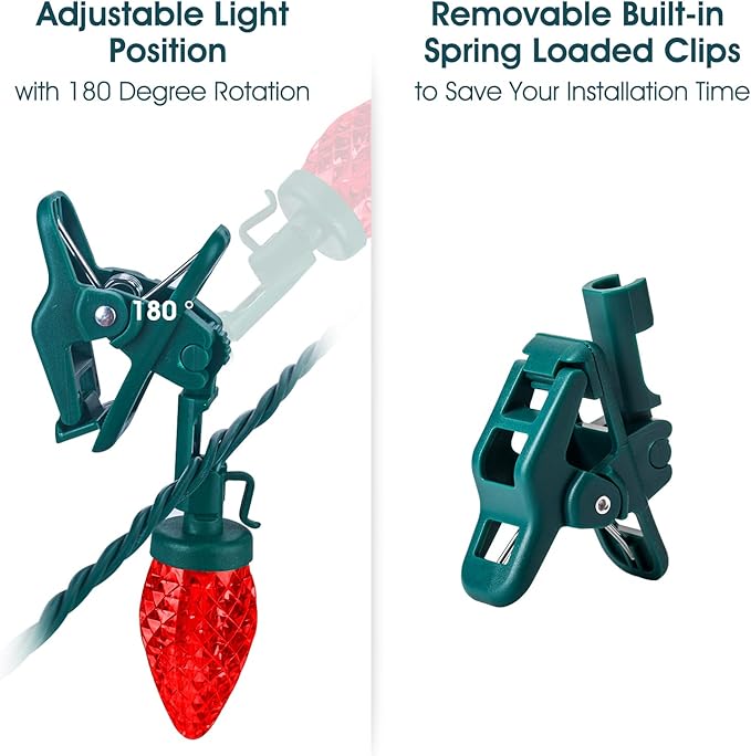 C9 LED Christmas Lights Outdoor, 68 Feet 100 LED Strawberry String Lights with 100 Spring Clamps, Waterproof Commercial Grade Extendable for Outside Roofline Patio Home Xmas Decoration, Multicolor