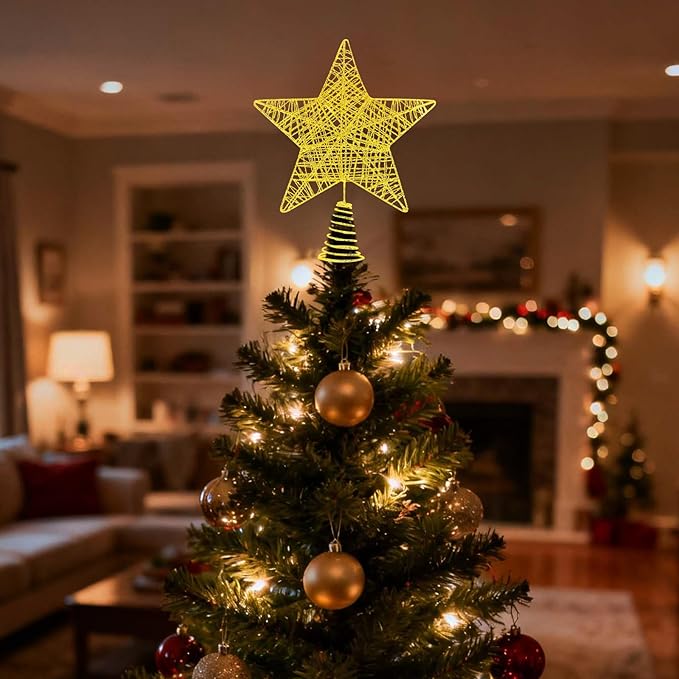 Christmas Tree Topper, 10" Glittering Xmas Star Treetop for Holiday Indoor Ornament Christmas Tree Decoration(Gold)
