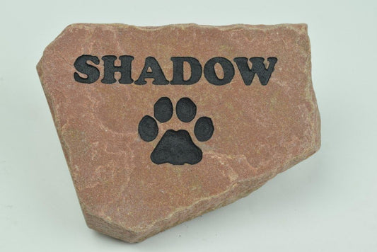 Personalized Red Pet Memorial Stone Headstone Grave Marker Dog or Cat with Paw Print and Engraved with Name of Your Pet