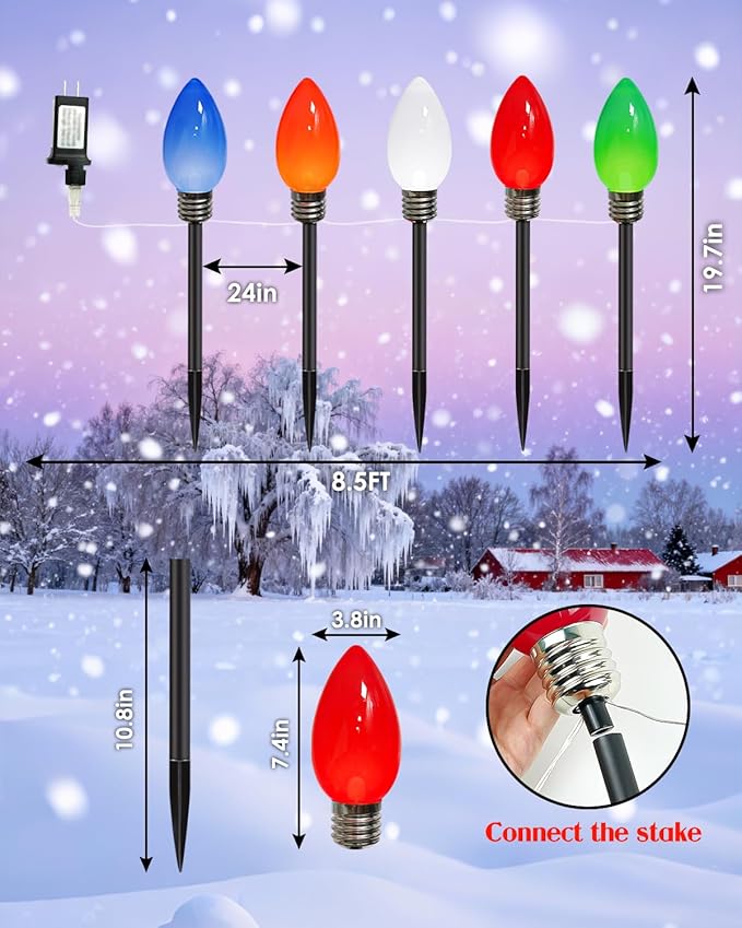 IDEAALS 10 Pack Jumbo Multicolor Plug in C9 Christmas Lights Outdoor，LED Pathway Lights Waterproof, Strawberry Light Christmas Decorations Outdoor for Walkway Party Patio Garden Lawn Yard Decor