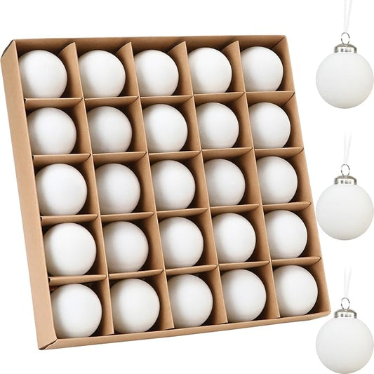 Sea Team 25-Pack Flocked Velvet Christmas Tree Ball Ornaments Set, Hanging Velour Baubles, Shatterproof Plastic Decorations for Xmas Tree, Wreath, Garland, 60mm/2.36 Inches, White