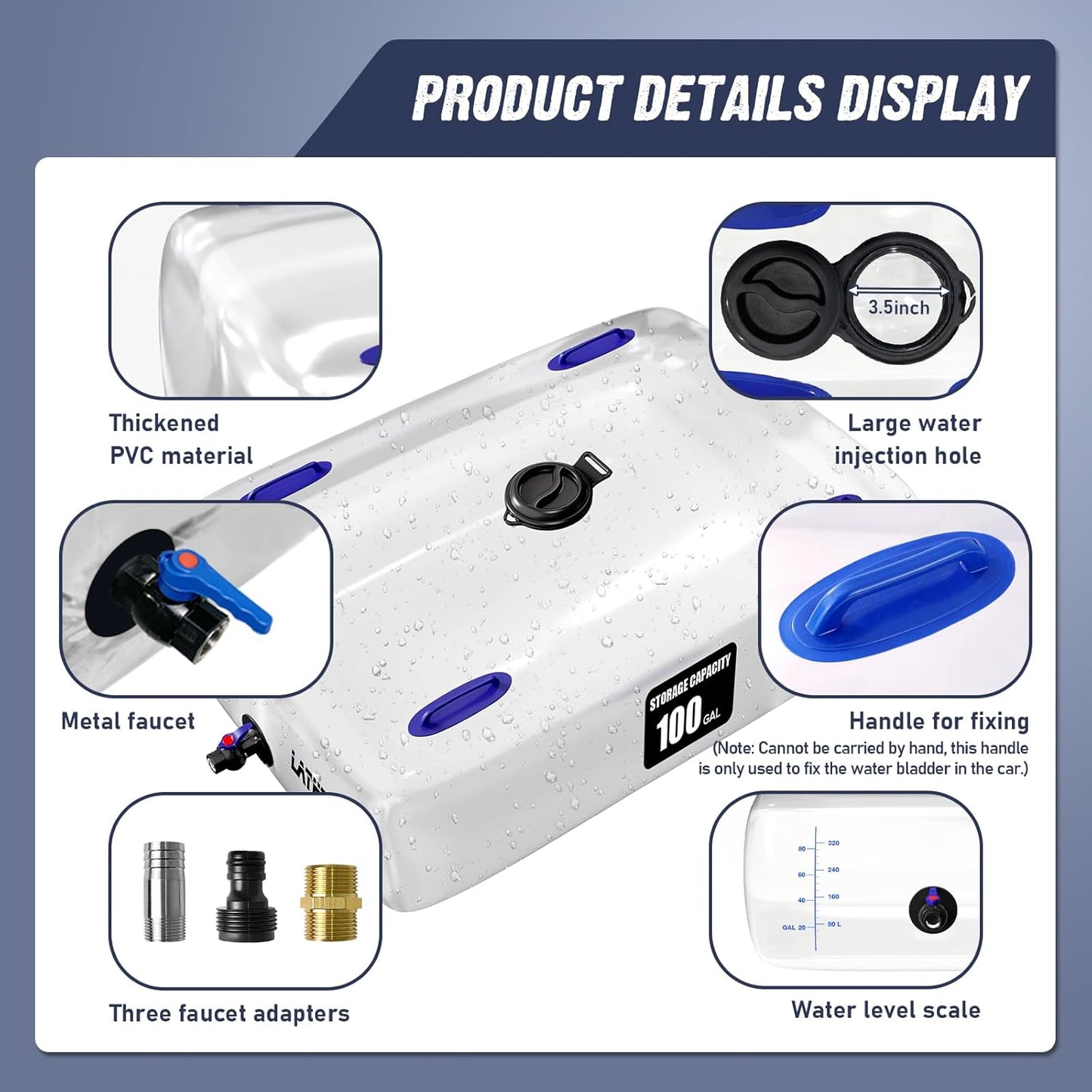 Water Storage Bladder, 100 Gallon Portable Water Tank, Transparent and Foldable with 4 Types of Interface Accessories, Suitable for Gardens, Emergency Situations, Camping, Etc.