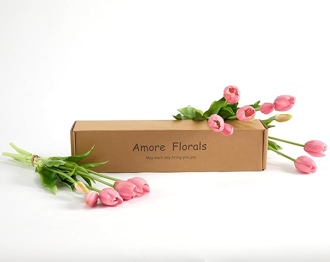 15 Pcs Deep Pink Tulips Artificial Flowers Faux Tulips Real Touch Latex Fake Flower Bouquet for Spring Wedding Home Décor Centerpiece Arrangements