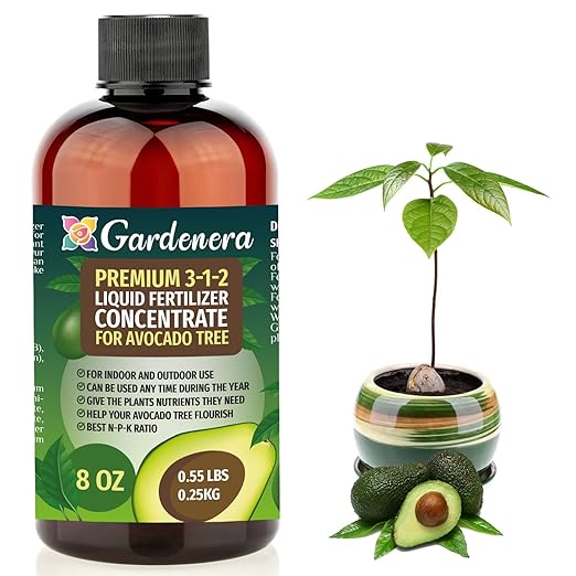 Premium Liquid Avocado Plant Fertilizer - 3-1-2 Concentrate for Indoor Plants and Flowers by Gardenera | Organic Plant Food for Avocado Trees - 8oz
