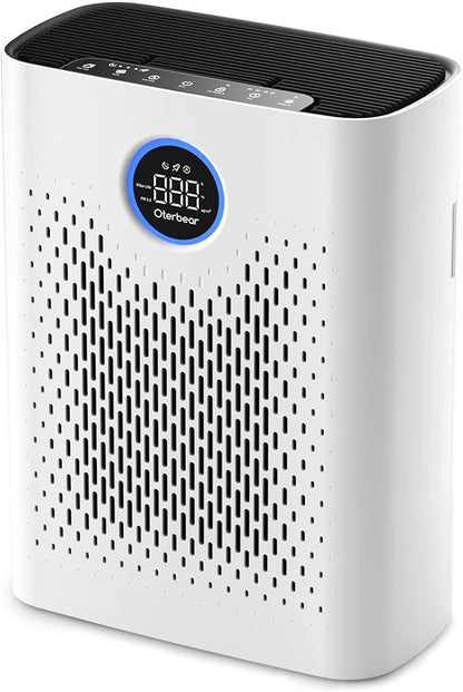 Air Purifiers for Home Pets Up to 3000Ft², H14 HEPA Large Room Air Purifier with PM2.5 Air Quality Monitor, Sleep Mode, Air Purifiers for Bedroom Office for Allergies, Smoke, Dust, Pollen,8000B,White