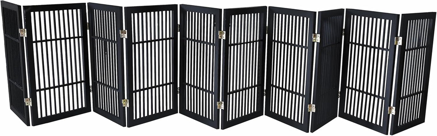 Pet Dog Gate Strong and Durable Freestanding Folding Acacia Hardwood Portable Wooden Fence Indoors or Outdoors by Urnporium (Black Pet Gate, 10 Panel 30" Tall)
