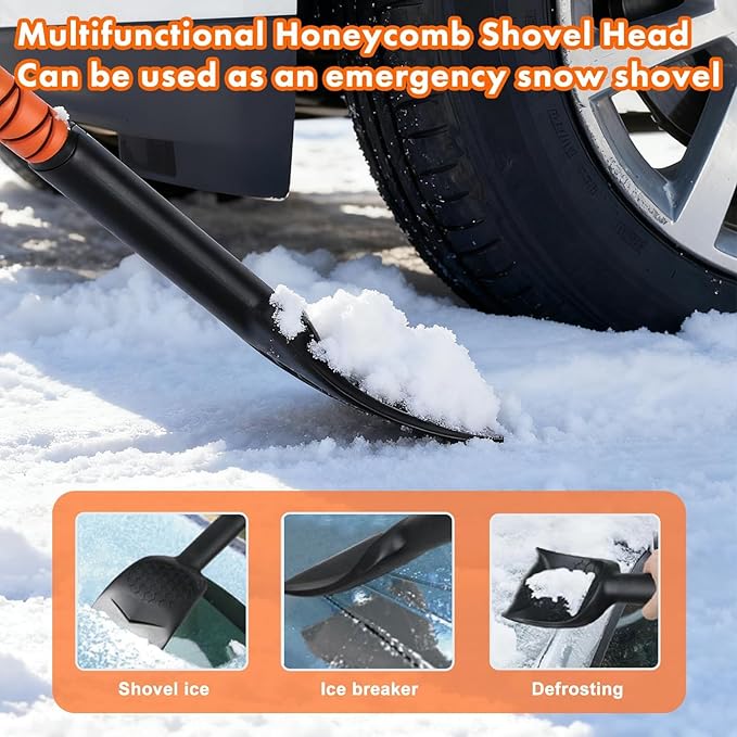 Eazy2hD 3 in 1 Snow Brush with Ice Scrapers, 43.31" Extendable Window Ice Removal with Squeegee for Windshield, 180° Pivoting Brush Head Cleaner Tool for Car, Auto, SUV, Truck