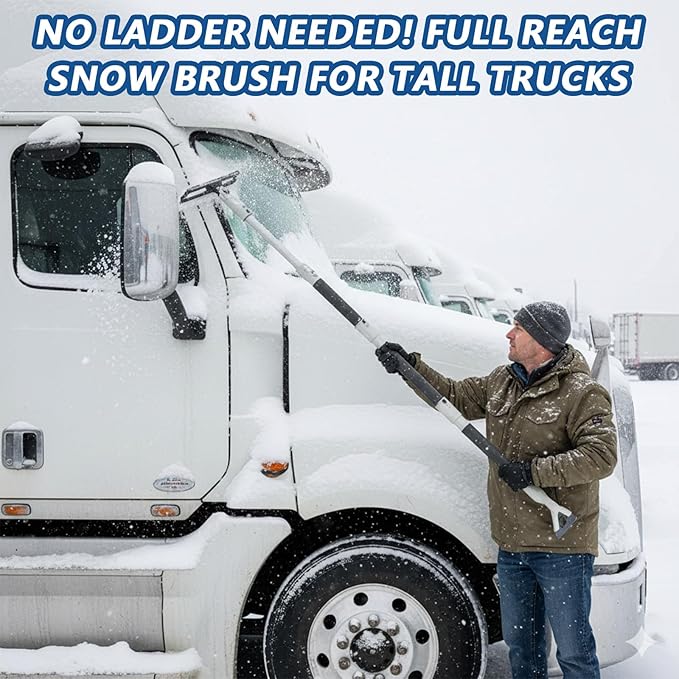 Extra Long 61.5" Ice Scrapers for Car Windshield, Extendable Snow Shovel and Snow Brush for Trucks with 180° Pivoting Brush Head, Portable Winter Snows Removal Tools for Trucks Cars SUVs Vehicle