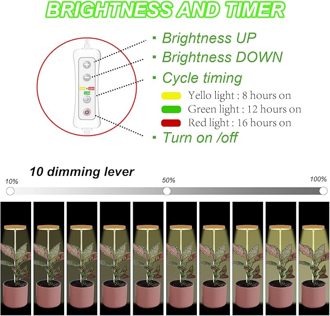 Plant Grow Light for Indoor Plant,Bamboo Mini LED Grow Light Garden,Height Adjustable,Automatic Timer with 8/12/16 Hours