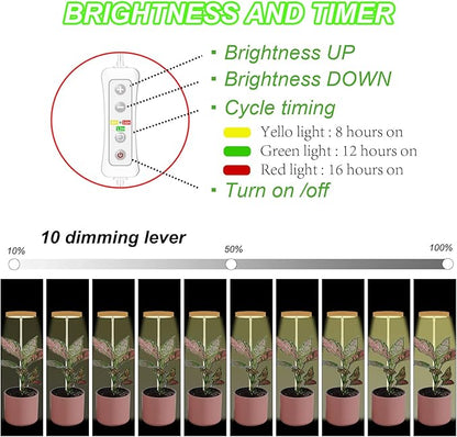 Plant Grow Light for Indoor Plant,Bamboo Mini LED Grow Light Garden,Height Adjustable,Automatic Timer with 8/12/16 Hours