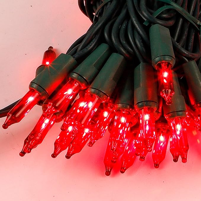 Red Christmas Lights Indoor Outdoor, 33 FT 150 Count Incandescent Mini String, 120V UL Certified Green Wire for Xmas Tree, Wreath, Patio, Holiday, Party, Home, Garden Decorations