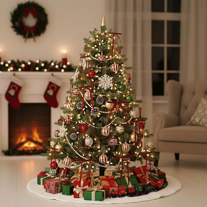 24 Pcs Velvet Christmas Tree Bows Decor, Vintage Wreath Bow for Christmas Garland, Gift Wrapping, Xmas Tree, 3/8'' Wide, 5 * 7 inch (Burgundy)