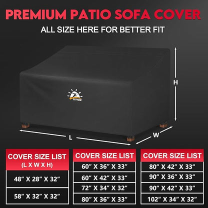 Zettum Patio Sofa Cover 80 Inch - 600D Outdoor Couch Cover Furniture Cover Waterproof & Heavy Duty, Large 3-Seater Bench Cover for Outside Sofa, Loveseat, Couch, Glider and Bench - 80 x 42 x 33 Inch