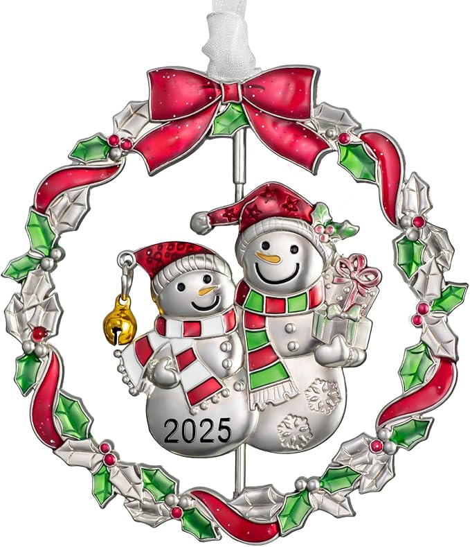 2025 Snowman Christmas Tree Ornament Metal Silver Hanging Rotatable Design Charm Holiday Decorative Pendant Gift Keepsake