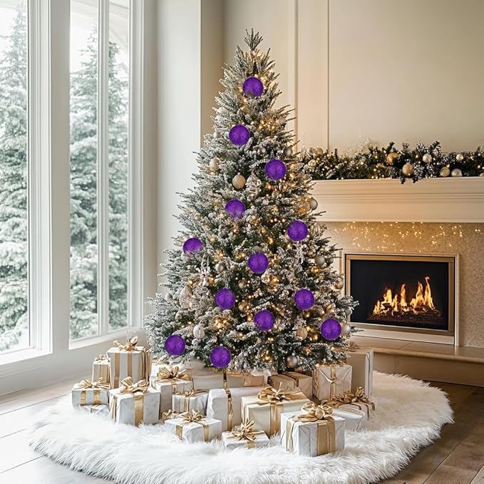 4" Large Christmas Balls Ornaments 6 Pcs Shatterproof Big Purple Christmas Ornaments for Xmas Tree Bulk Glitter Big Xmas Tree Ornament for Trees Halloween Holiday Wedding Party Decoration