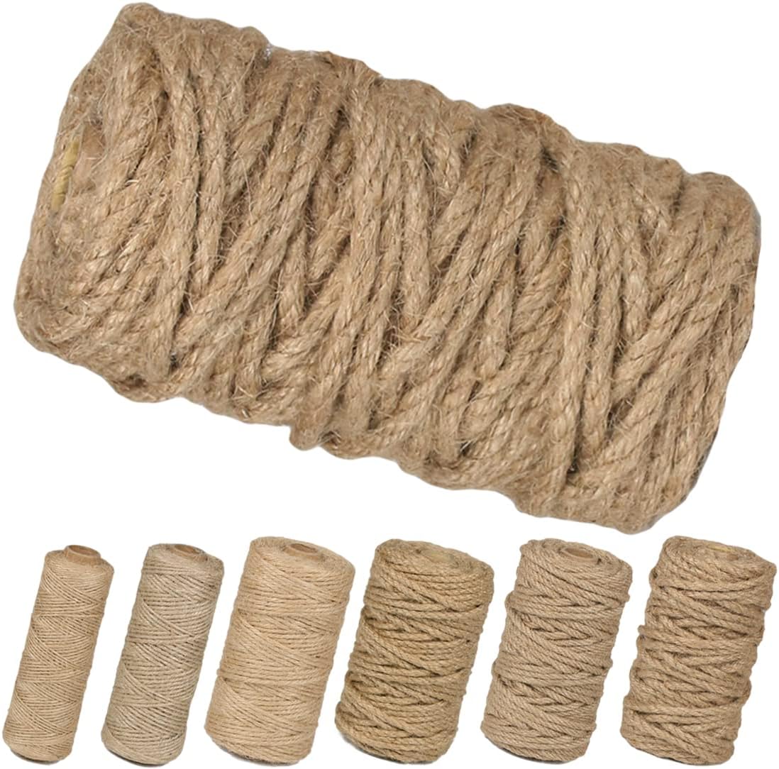 PerkHomy Jute Twine String 6mm Natural Thin Ribbon for Craft Gardening Art Wedding Decoration Packing Material (80FT * 6mm)