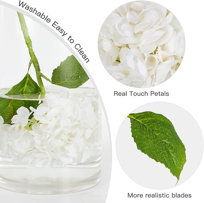 Nubry 22.44In White Hydrangea Artificial Flowers,4Pcs Latex Faux Real Touch Large Hydrangea Flowers with Long Stems & Leaves for Home Office Decor Wedding Party Arrangements(White)