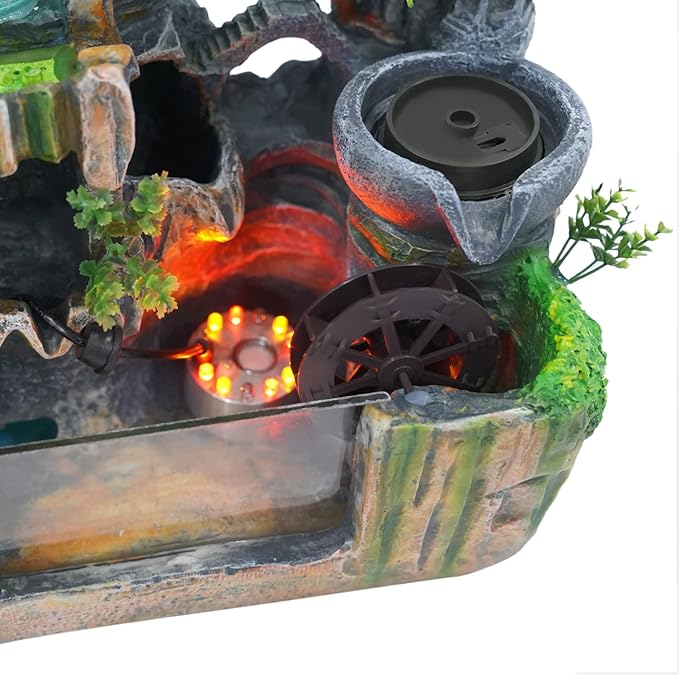 Stone Fountain Indoor Water Fountains Tabletop Waterfall Fountains Relaxing Landscape Atomizing Humidifier with Rockery Plants LED Light for Home Office Bedroom (E)