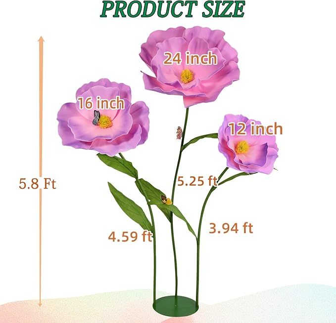 5.8 Ft Giant Artificial Flowers for Decoration,Large EVA Flower Decor,Wedding Arrangements, Birthday Party Banquet Background,Hotel,Office,Window Display(Purple)