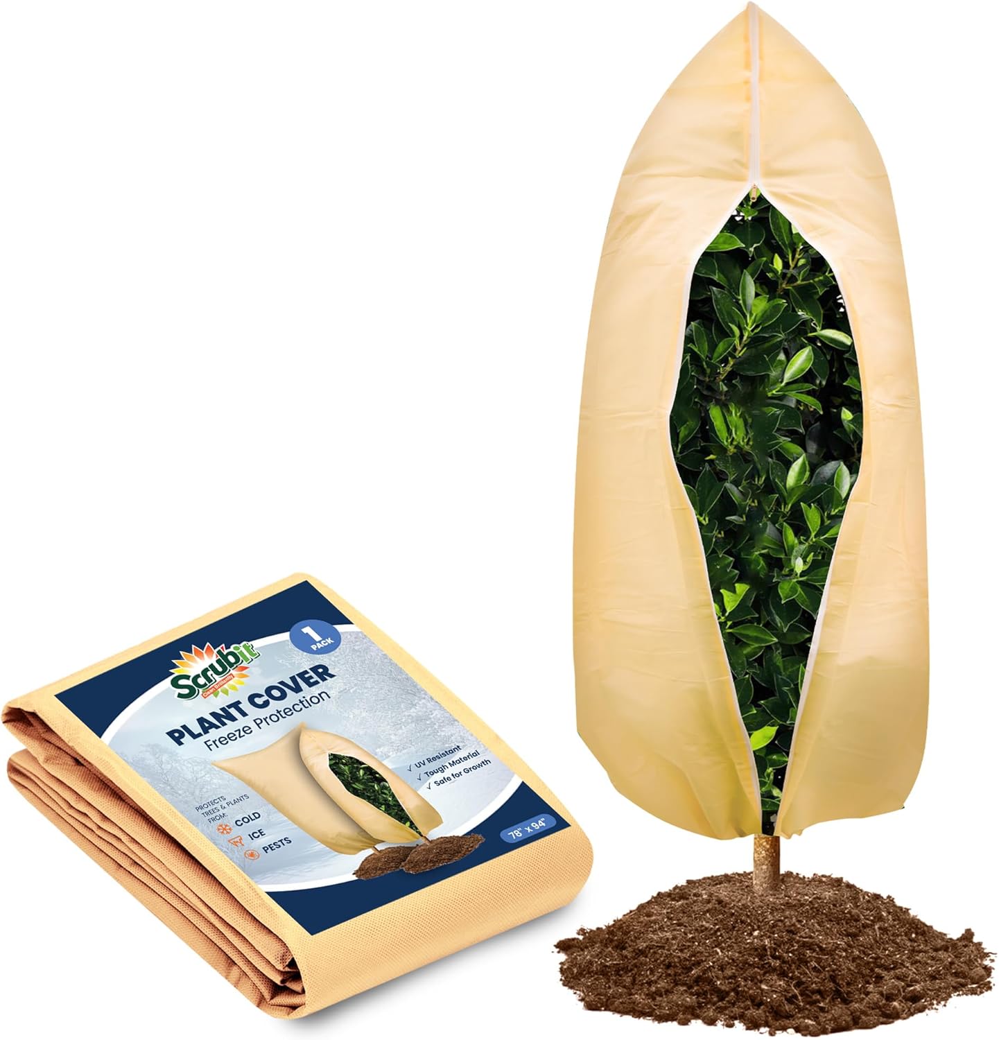 SCRUBIT Plant Covers Freeze Protection, 78" W x 94" H Frost Cloths for Outdoor Plants Fruit Trees & Shrubs with Zipper and Drawstring, Thick Winter Plant Covers - Tree Frost Blankets