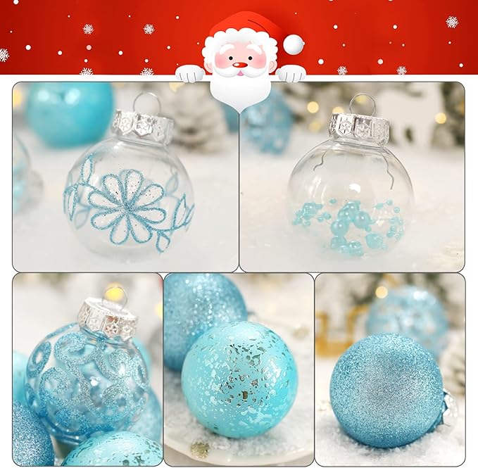 60mm/2.36inch Clear Christmas Ball Ornaments Set, 30ct Blue Transparent Shatterproof Hanging Balls Decoration for Tree, Baby Shower, Xmas, Wedding, Party, Home Decor