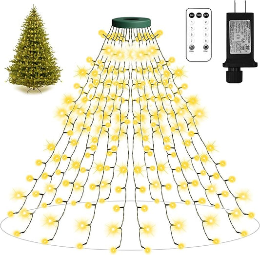 Christmas Tree Lights with Ring,6.6ft 400LED Fairy Light with Remote Control,16 Lines String Light,8 Modes,Timing Function,LED Light for 4-10ft Indoor and Outdoor Christmas Tree Decoration,Warm White