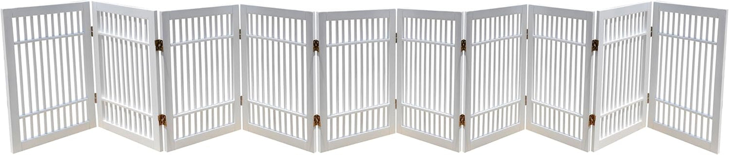 Pet Dog Gate Strong and Durable Freestanding Folding Acacia Hardwood Portable Wooden Fence Indoors or Outdoors by Urnporium (White Pet Gate, 10 Panel 24" Tall)