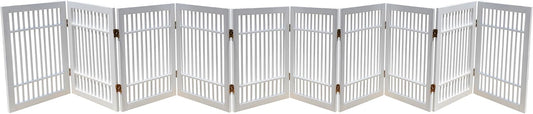 Pet Dog Gate Strong and Durable Freestanding Folding Acacia Hardwood Portable Wooden Fence Indoors or Outdoors by Urnporium (White Pet Gate, 10 Panel 24" Tall)