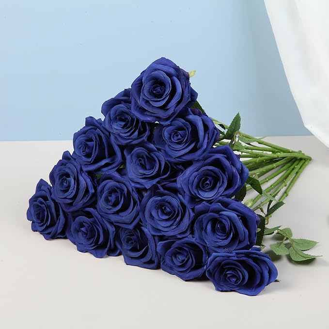 15pcs Fake Roses Artificial Silk Flowers Faux Rose Flower Long Stems Bouquet for Arrangement Wedding Centerpiece Party Home Kitchen Decor