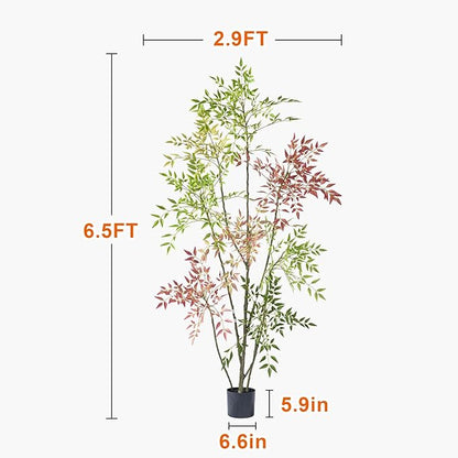 6.5ft Faux Bamboo Tree Artificial Nandina Tree Artificial Indoor Plants Realistic Fake Potted Tree with 800+ Leaves, Cement Planter - Home Office Decor Perfect for Housewarming Gift Non-Toxic